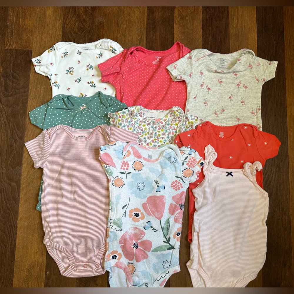 Carter’s 9 piece baby girls short sleeve onesie bundle size 18 months